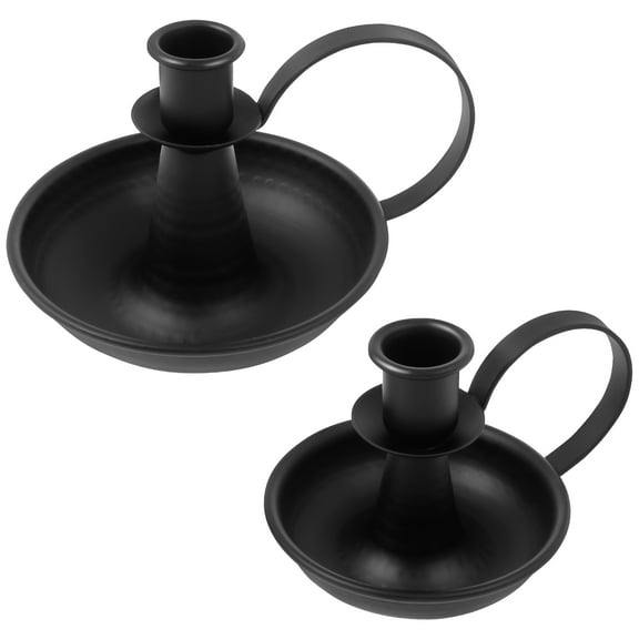 2Pcs Candle Holder Iron Taper Candle Stand with Curved Handle Black Retro Candlestick Holders Decorative Candlelight Stand Rustproof Candlestick Holders for Home Wedding Party