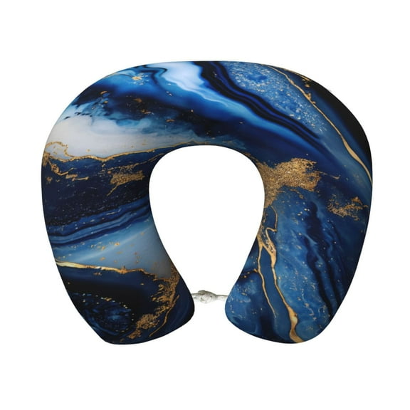 Disketp Navy Blue Marble Travel Pillow Memory Foam Neck Pillow Support Pillow for Camping, Sleeping Rest Cushion Airplane Pillow