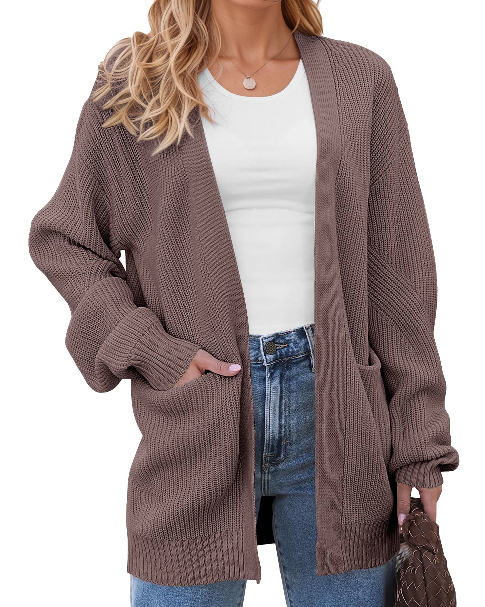 Sweaters for Women Fall Winter Open Front Cardigans Long Sleeve Oversized Casual Soft Knit Outerwear Coats with Pockets - image 2