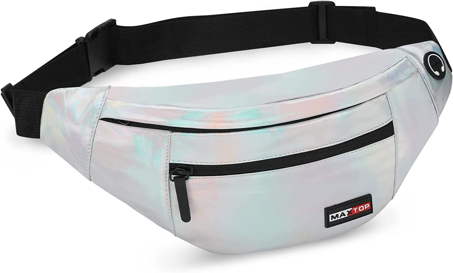 Large Crossbody Fanny Pack with 4-Zipper Pockets,Holographic Sliver(PU  Leather) 
