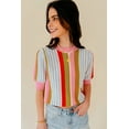 thumbnail image 3 of Women's Multicolour Striped Short Sleeve Knit Sweater for Daily Wear [ZhiHiMeRi] | XL, 3 of 6