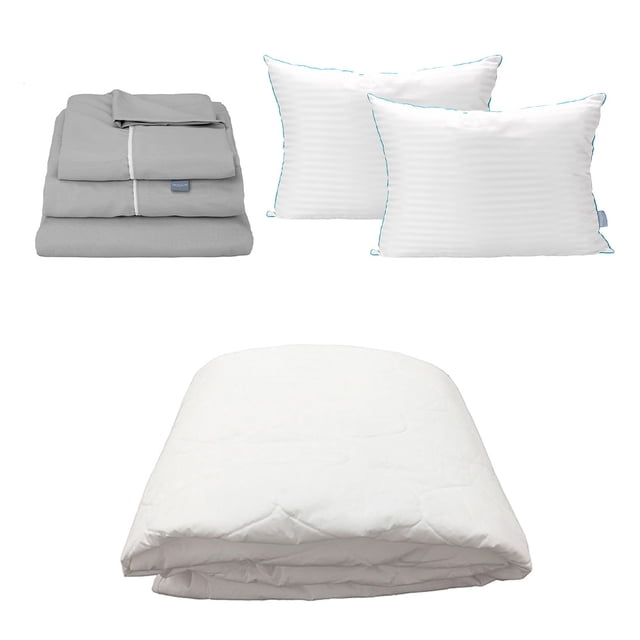 Juego de Sábanas King Size Royal Gris Perla + Protector de Colchón + Almohadas Royal Twin