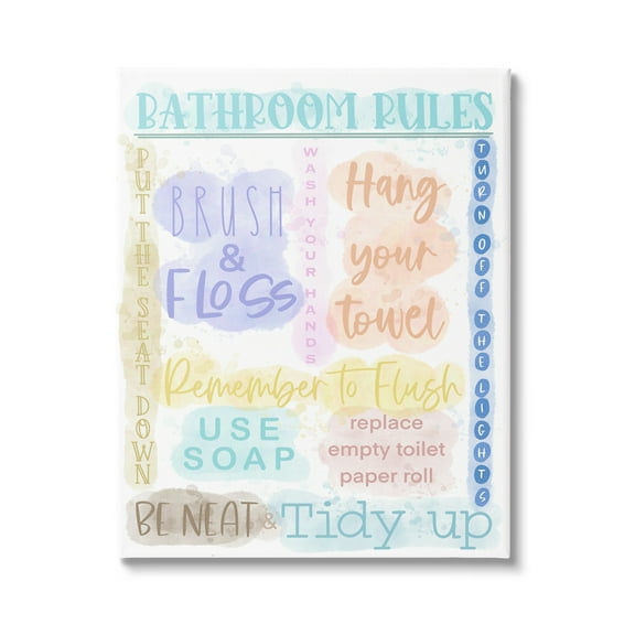 Stupell Industries Fun Bathroom Rules Typography Painting Gallery Wrapped Canvas Art Print Wall Art, 36 x 48
