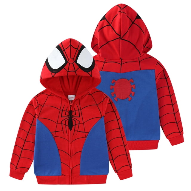 Sudadera con capucha Marvel Spider-Man para niños pequeños, forro polar con cremallera, color rojo