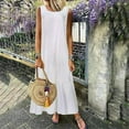 thumbnail image 2 of Femmes Été Couleur Unie Col Rond Sans Manches Coton Robe Maxi Décontractée, 2 of 2