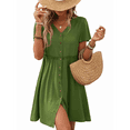 thumbnail image 2 of Women'S Short Sleeve Button Down Bohemian Holiday V-Neck Short Sleeve Dresses with Pockets Seaweed Green S, 2 of 6