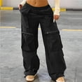 thumbnail image 2 of Danhjin Cargo Pants for Women Loose Stretchy Wide Leg Elastic Drawstring Casual Pants Streetwear Travel Hiking Pants, 2 of 7