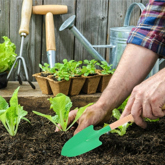 Pawsdot Gardening Shovel Green Wooden Comfortable Handle for Planting and Soil Loosening 10Pcs