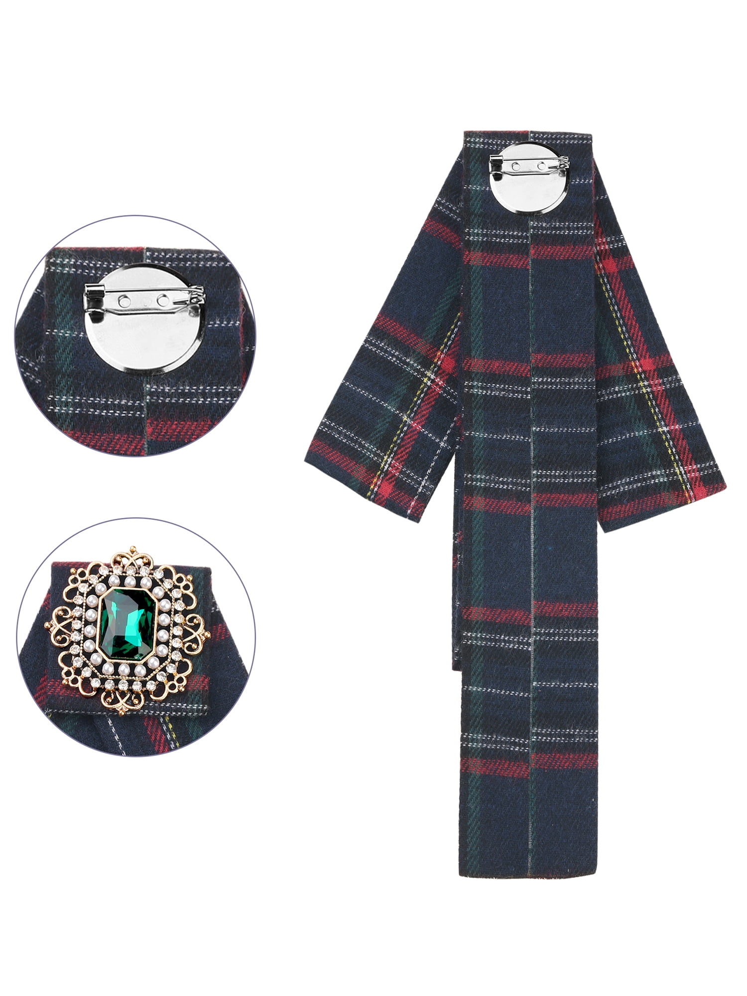 Plaid Bow Tie with Amber Crystal Brooch - Women Accessories Plaid Bowtie Brooch: Aqua Blue Bow Tie Pin With Jeweled  main image 2