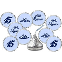 Mis Quince Birthday Blue Kisses Stickers, (Set of 216), Quinceanera Chocolate Drops Labels, 15 Party Decoration Favors Decor for Kisses