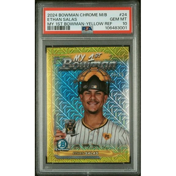 2024 Bowman Chrome My 1st Bowman Yellow Refractor Ethan Salas #M1B-24 /75 PSA 10