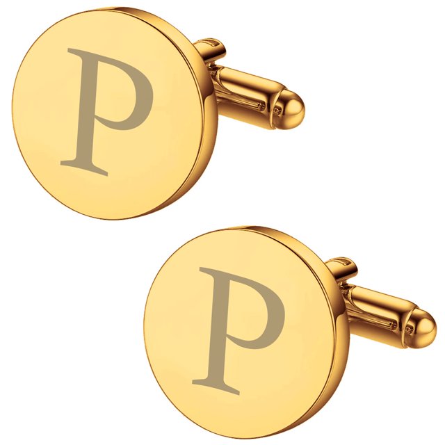 BodyJ4You 2PC Cufflinks Engraved Personalized Initials Letter P Formal Button Shirt Gift Box Set