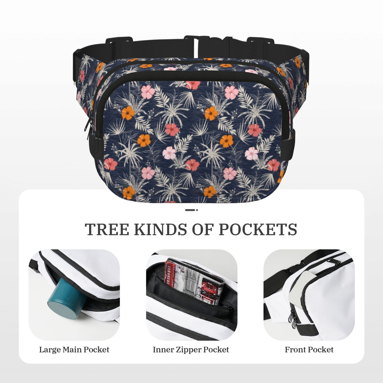 Hirioo Hawaiian Style for Double Layer Waist Bag Adjustable Fanny Pack For Travel Running Hiking