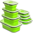 thumbnail image 1 of Juego de 4 recipientes plegables de silicona para almacenamiento de alimentos sin BPA, caja de comida sobrante con tapas de plástico herméticas para cocina (verde), 1 of 5