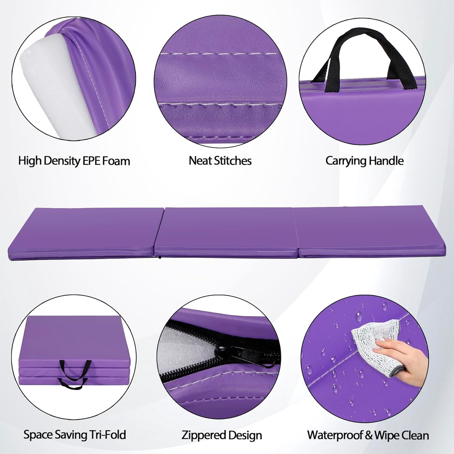 Tumbling Mat, 6’x2" Thick High Density Anti Tear Gymnastics Mat, Gym Folding Exercise Aerobics Mats w/Carrying Handles for Home Gym Exercise, Multiple Colors