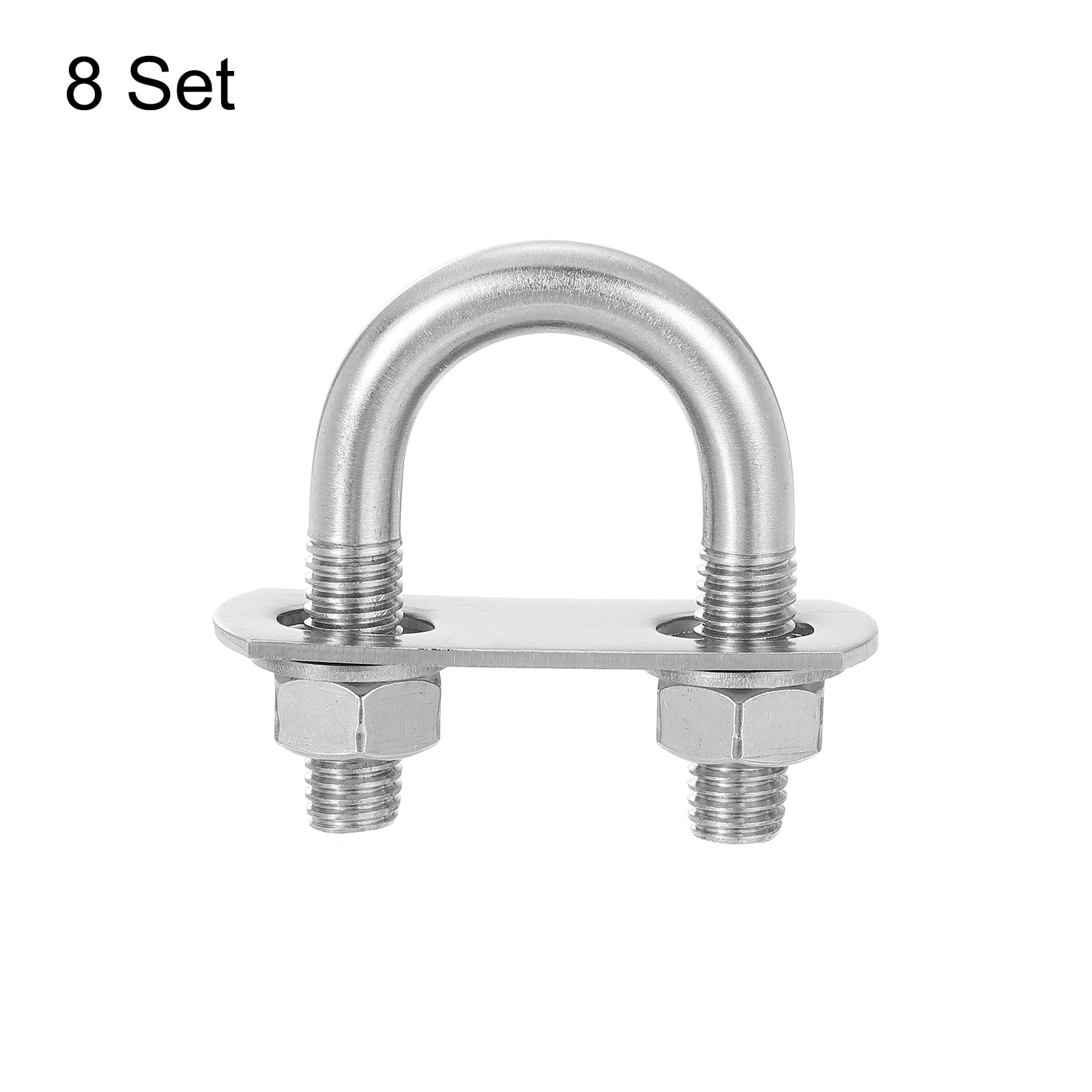 Round U-Bolts, 8 Sets 25mm(0.98") Inner Width 56mm Length M10 304 Stainless Steel U Clamp Bolt with Nuts and Plates
