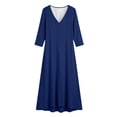 thumbnail image 7 of Ayolanni V Neck Fall Dresses for Women Long Sleeve Beach A-Line Maxi Dresses Pleated Flowy Casual Solid Long Dress Blue XL, 7 of 7