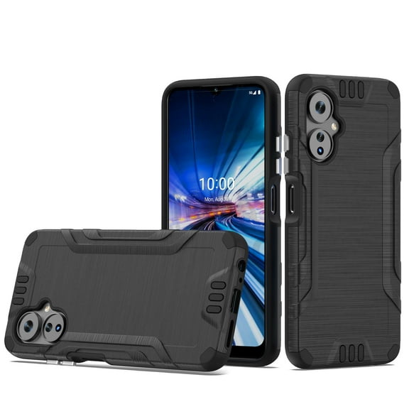 For Boost Celero 5G (3) 2024 /6.5" Hybrid Dual Layer Slim Defender Armor Metallic Brush Texture Shockproof Hard PC   TPU Rubber Cover ,Xpm Phone Case [ Black ]