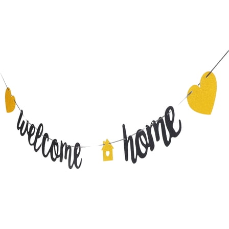 FELTECHELECTR Letter Banner Welcome Home Decoration Black 1 Set Paper