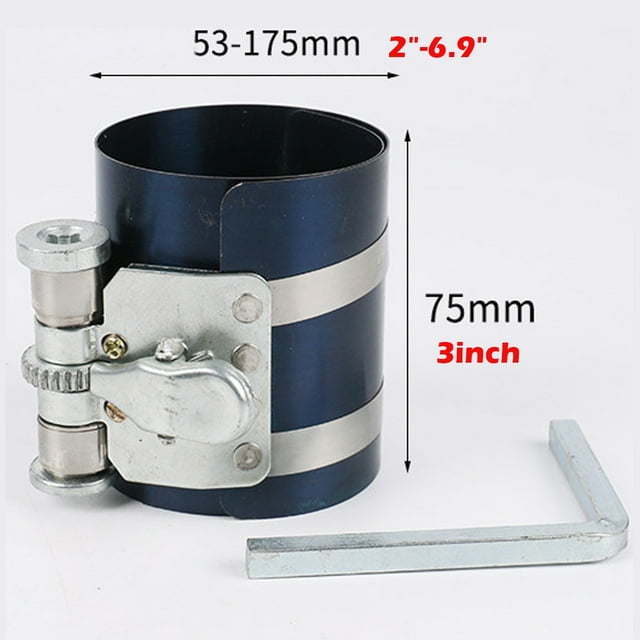 Steel Car Engine Piston Ring Compressor Portable Car Engine Replacement Adjustable Tool Lawn Mower Installer Accessories with Wrench 3inch