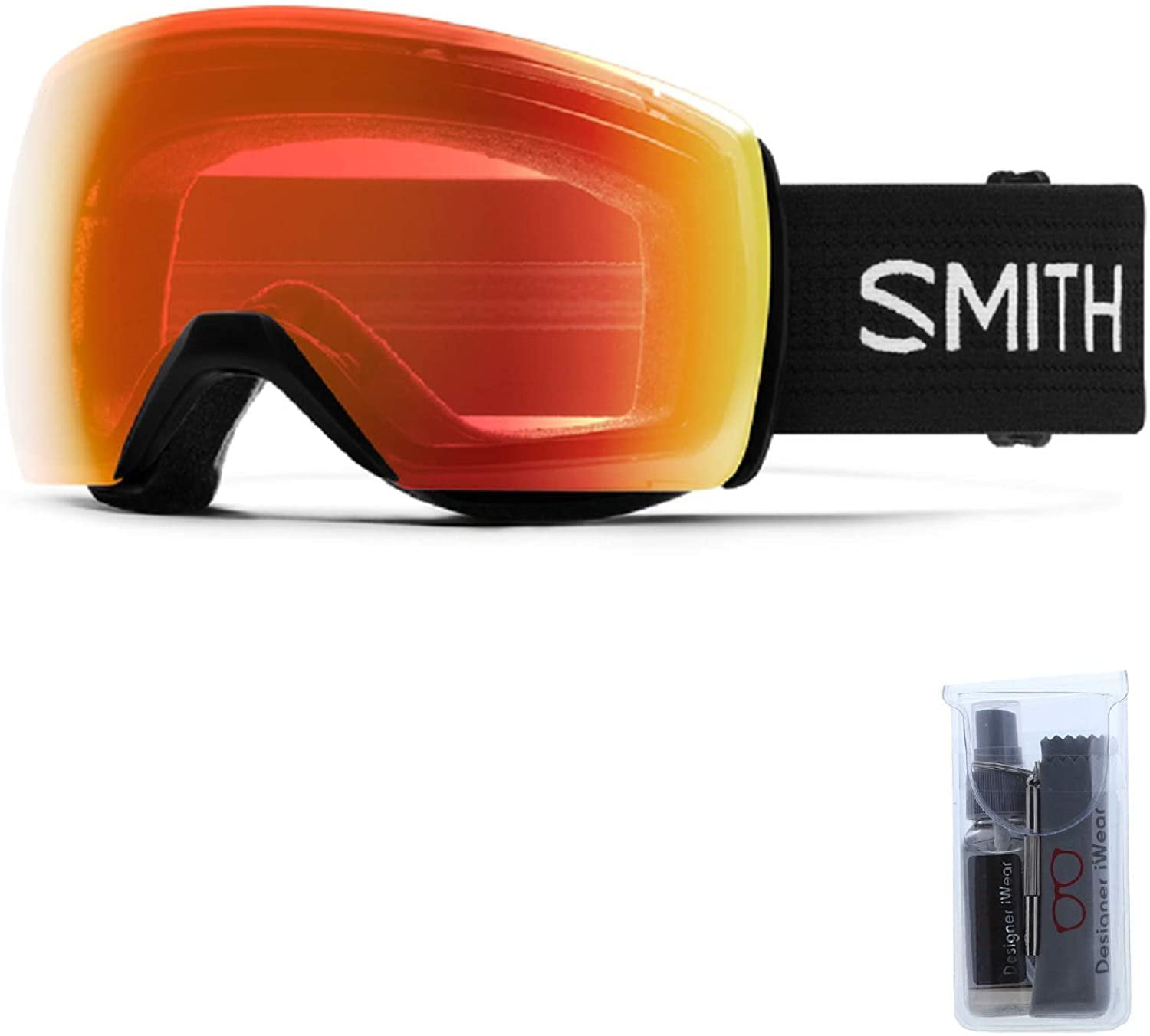 SMITH Skyline XL Black/ChromaPop Everyday Red Mirror Ski Goggles For Men  For Women + FREE Complimentary Eyewear Kit