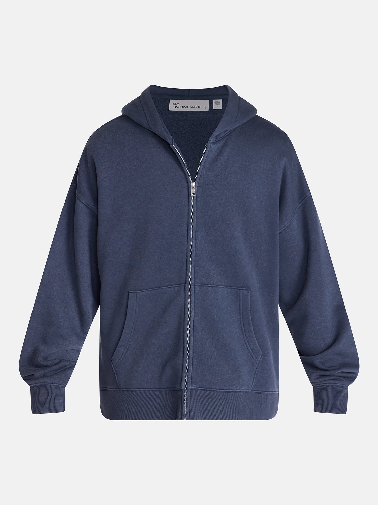 No Boundaries Boxy Oversized Fit Fleece Zip Hoodie Sweatshirt with Long Sleeves, Men's XS-4XLT