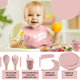 thumbnail image 2 of Set con vaso entrenador bebe + platos de bebe + baberos para bebe + cubiertos I BPA FREE I 5 piezas I Silicona grado alimenticio Happy Life  Kit comida bebe silicona 5 pcs, 2 of 8