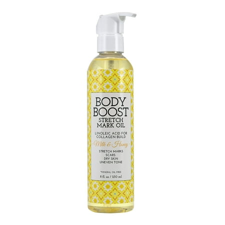 Body Boost Milk & Honey Stretch Mark Oil 8oz, Pregnancy and Nursing Safe Skin
