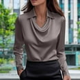 thumbnail image 6 of Fmbrln Womens Elegant Satin Blouse Fashion Draped Collar Long Sleeve Shirts Tops Casual Office Business Work Shirts Dressy Party Blouse, 6 of 6