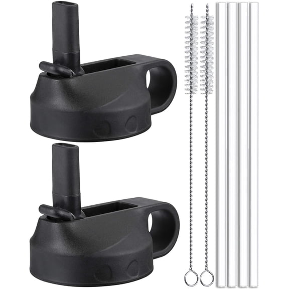 Straw Lid for Hydro Flask Wide Mouth 32 40 oz, Replacement Sports Flex Cap Wide Mouth Top 32 40 oz Straw Lids with Flexible Handle and Straws Compatible with Hydro Flask(2PCS)