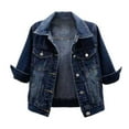 thumbnail image 2 of Jackets for Women Fall Jacket Women's Short Casual Fashion Three Quarter Sleeve Denim Jacket, 2 of 9