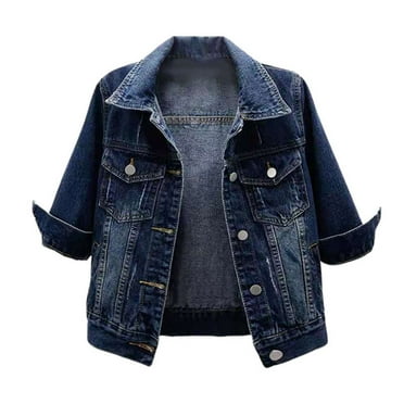 BYHONG Women's Short Casual Fashion Three Quarter Sleeve Denim Jacket Women Jackets BU1 XXXXXL