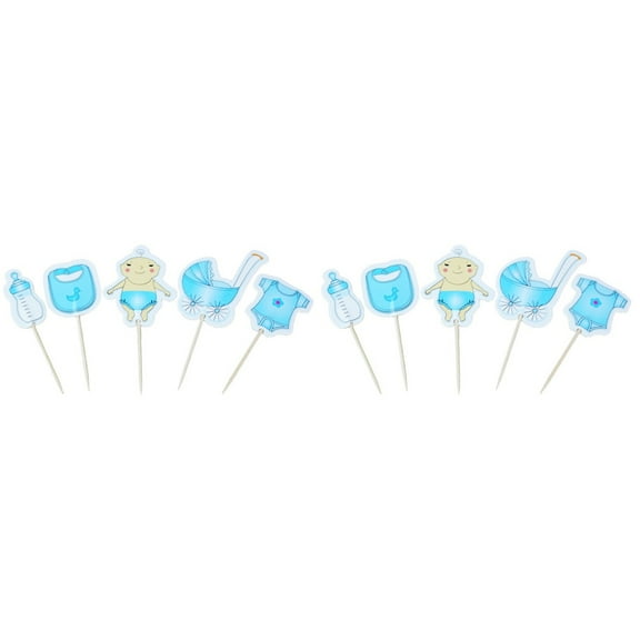 40 Pcs Baby Theme Cake Cupcake Toppers Decoration Cake Picks for Baby Shower Birthday Party (Blue)