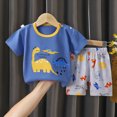 thumbnail image 2 of Gibobby Toddler Boy Summer Cartoon Printed Short Sleeve T-Shirt Elastic Shorts 2Pc Casual Outfit Soft Breathable Kids Running Suit Clothes for 6M 12M 18M 24M 3T 4T Little Boys(4-5 Years,Dark Blue), 2 of 4