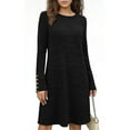 thumbnail image 2 of Ygbgbb Long Sleeve Dress for Women Loose A-Line Midi Dress Loungewear Dresses Solid Crewneck Tunic Tops with Decorative Buttons Black M, 2 of 6