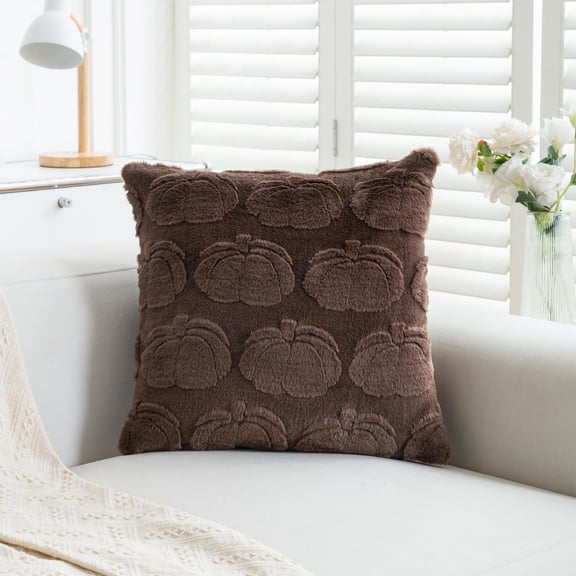 Fall Pillow Covers,20"x20" Fall Brown Pumpkin Pillow Cases,Soft Faux Fur Wool Couch Cushion for Sofa Bedroom Living Room Home Farmhouse Halloween Thanksgiving Decor