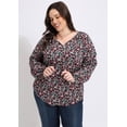 thumbnail image 2 of CASSIE LIZ Womens Plus Size Tops 2X Long Sleeve Shirts Fall V Neck Floral Black T Shirts Fashion Drawstring Tunics Loose Fit Summer Blouses Casual Pullovers 2XL 18W 20W, 2 of 7