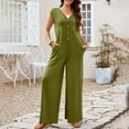 thumbnail image 4 of Riforla Women's 2024 Summer Cap Sleeve Jumpsuits Deep V Neck Button Wide Leg Pants Rompers Summer Jumpsuits Green XXL, 4 of 9