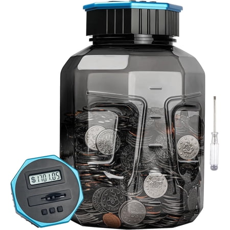 X-Large Piggy Bank for Adults Kids, Digital Coin Counting Bank with LCD Counter, 2.4L Capacity, Great Coin Counter Bank Money Counting Jar with Total Amount Displayed (Gray2, X-Large)