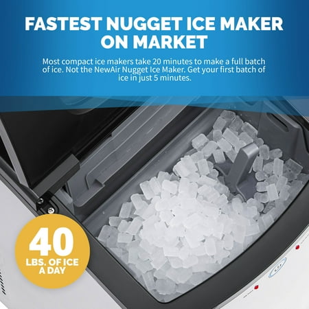 NewAir - 40 lb Portable Ice Maker with Nugget Ice Production - Stainless steel