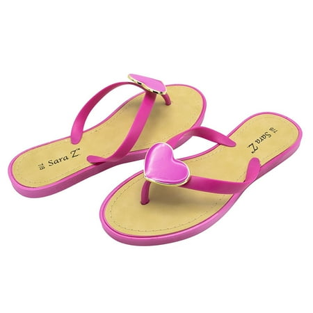 Women Jelly - Sara Z Womens Big Hearted Jelly Thong Flip Flop Sandal Size 5/6 Fuchsia
