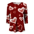 thumbnail image 3 of hcuribad Valentine's Shirts for Women Womens Shirts t Shirts for Women Women's Round Neck Valentine's Day Love Print Three Quarter Sleeve t Shirt Red L, 3 of 3
