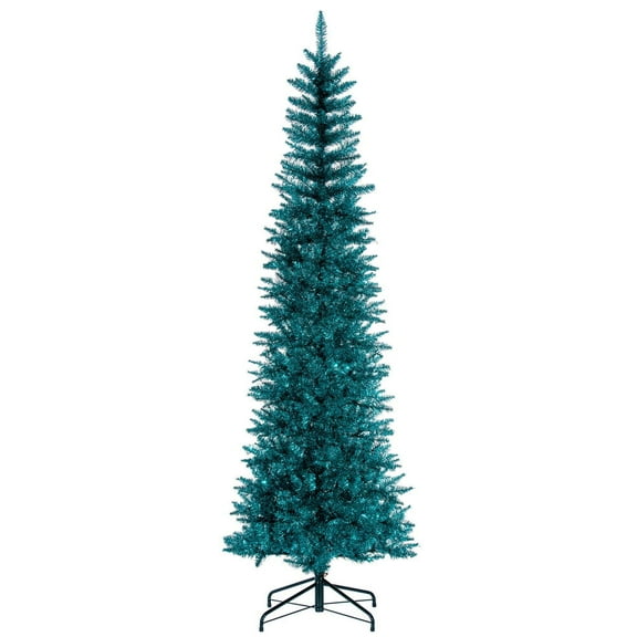 Vickerman  8.5 ft. x 38 in. Aqua Tinsel Pencil Artificial Unlit Christmas Tree