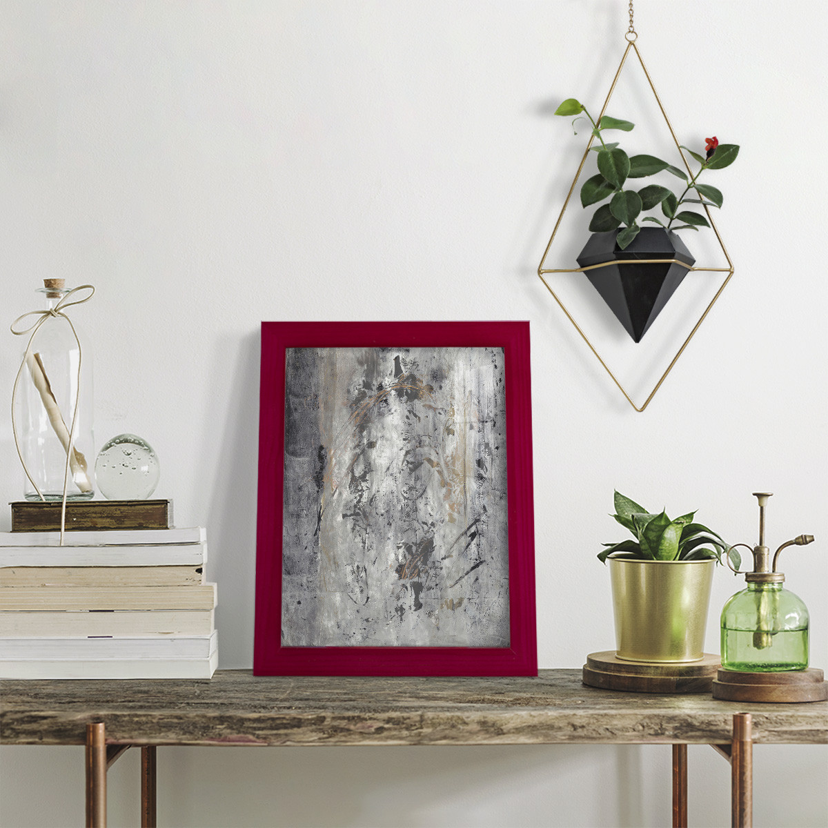 Ancient Marks II - Framed Print w/glass - Cherry Red