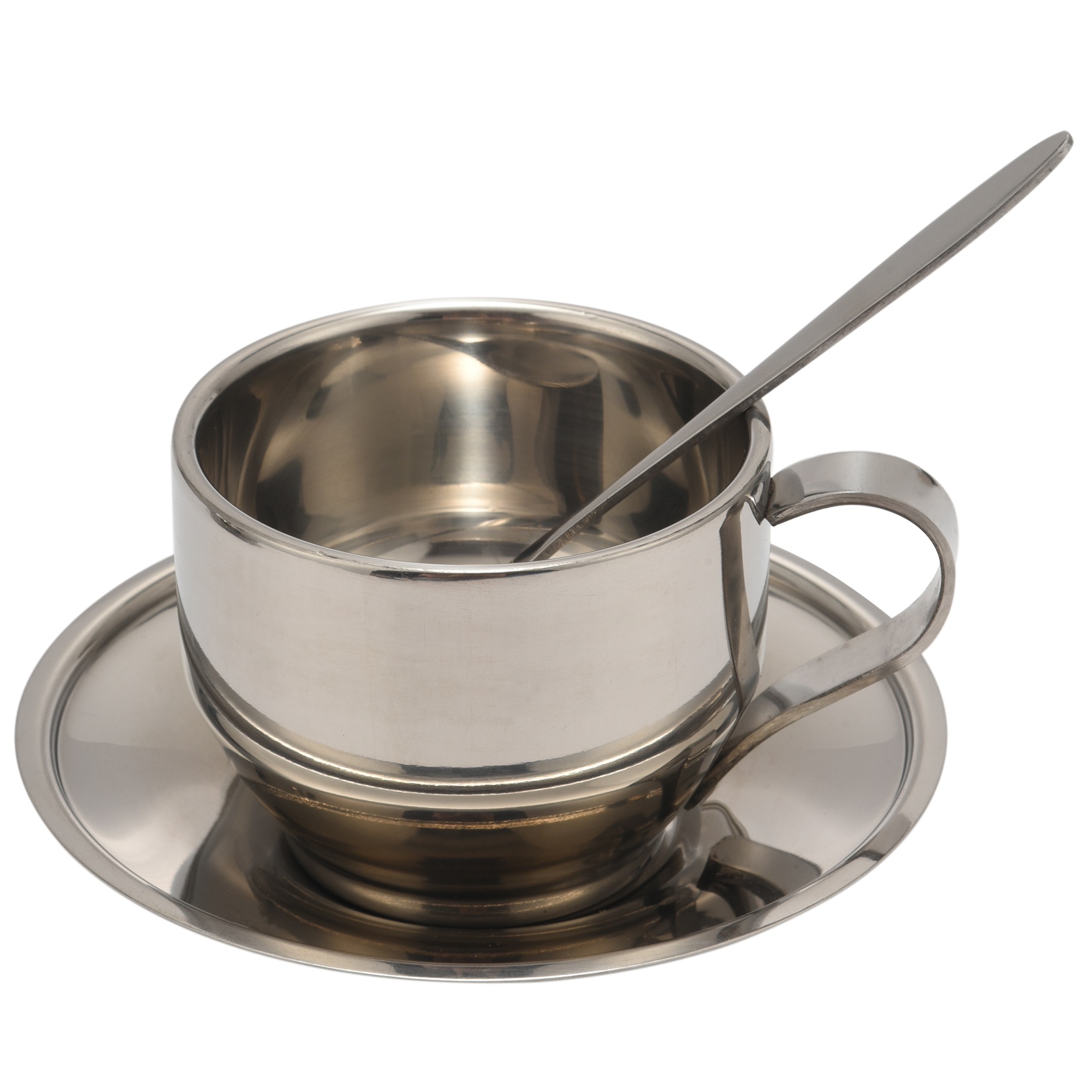 Set De 2 Tasses à Café Double Paroi En Inox 4 Oz Avec Soucoupes Et Cuillères - Pour Espresso, Thé, Lait - Bureau Ou Maison - 13
