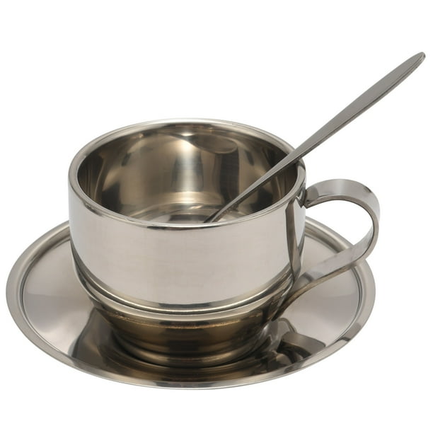 Set 6 Tasses Double Paroi 6 Tasses à Café Isolantes Inox 300ml - Double Paroi - Avec Porte-Gobelet - Pour Café, Thé, Camping Tazzine Caffe Vetro