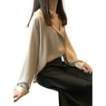 thumbnail image 3 of KOMOO Ladies Satin Shirt, Solid Color Single-breasted Long Sleeve Lapel Loose Blouse Casual Tops, 3 of 6