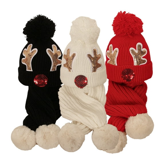 Kids Boys Girls Winter Warm Christmas Hat Scarf Set Toddler Cute Thermal Knit Beanie Cap Circle Little Boys Girls Soft Stretch Hat for 1-5 Years Old Boys Girls