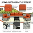 thumbnail image 5 of Haverchair Rattan Furniture Set 6 Pieces Wicker Patio Conversation Set Outdoor Rattan Sectional Sofa Couch Set with Thickened Cushions and Storage Glass Coffee Table for Outside Backyard,Orange, 5 of 10