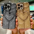 thumbnail image 5 of Compatible with iPhone 13 Pro Max Clear Glitter Case-6.7 Inch, Cute 3D Design Love Heart Pattern Plating Bling Case for Women Girls Soft TPU Shockproof Camera Protective Back Cover-Black, 5 of 11
